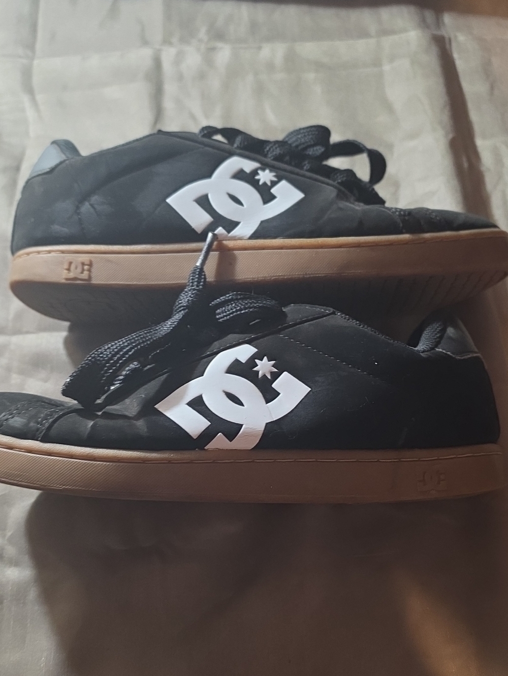 DC Black Sneakers with White Logo and Gum Sole